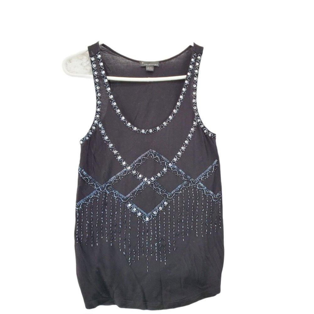 Twenty-one Shirt Women's Beaded Scoop Neck Tank Top Black Size Medium